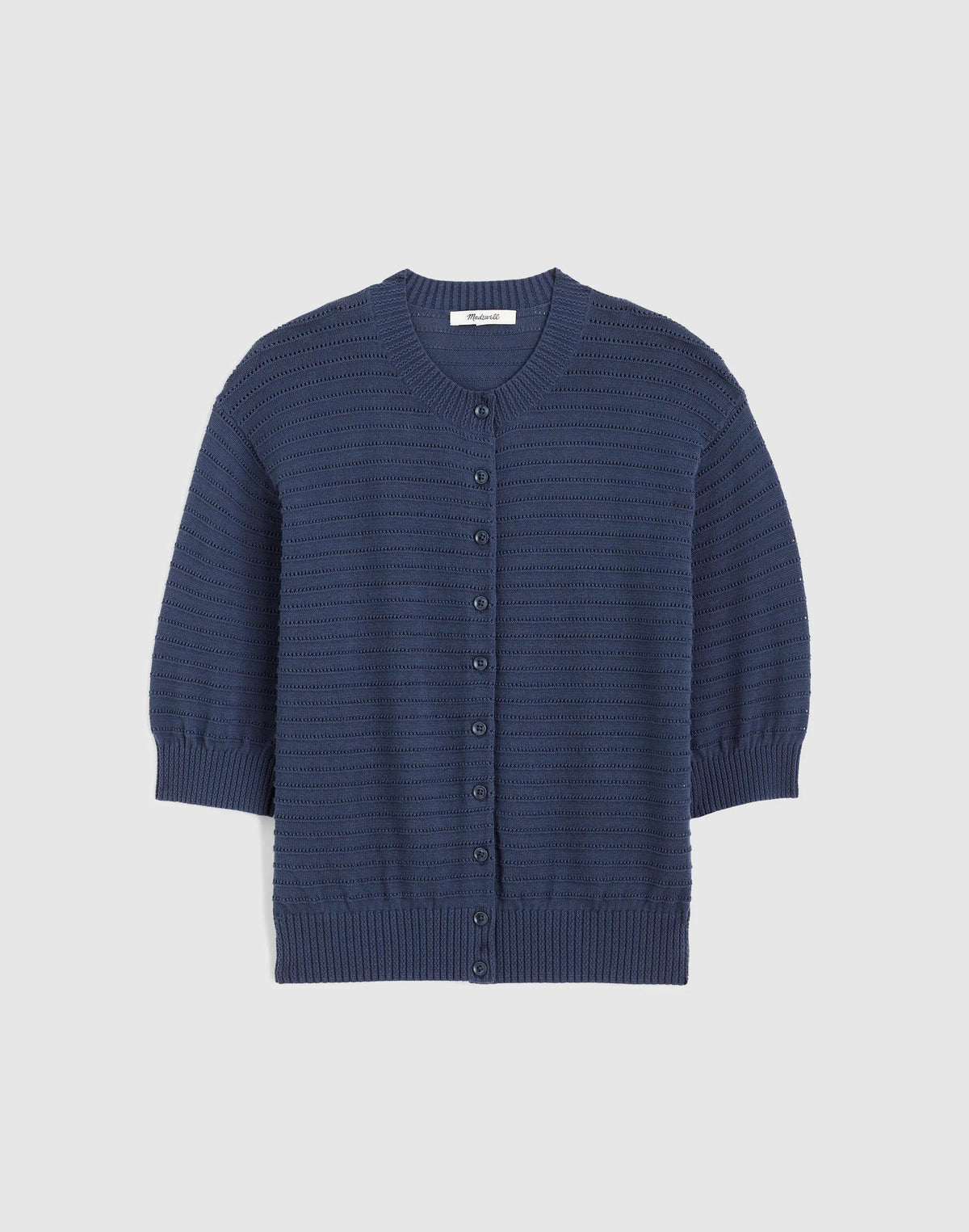 Textured Short-Sleeve Cardigan in 100% Cotton