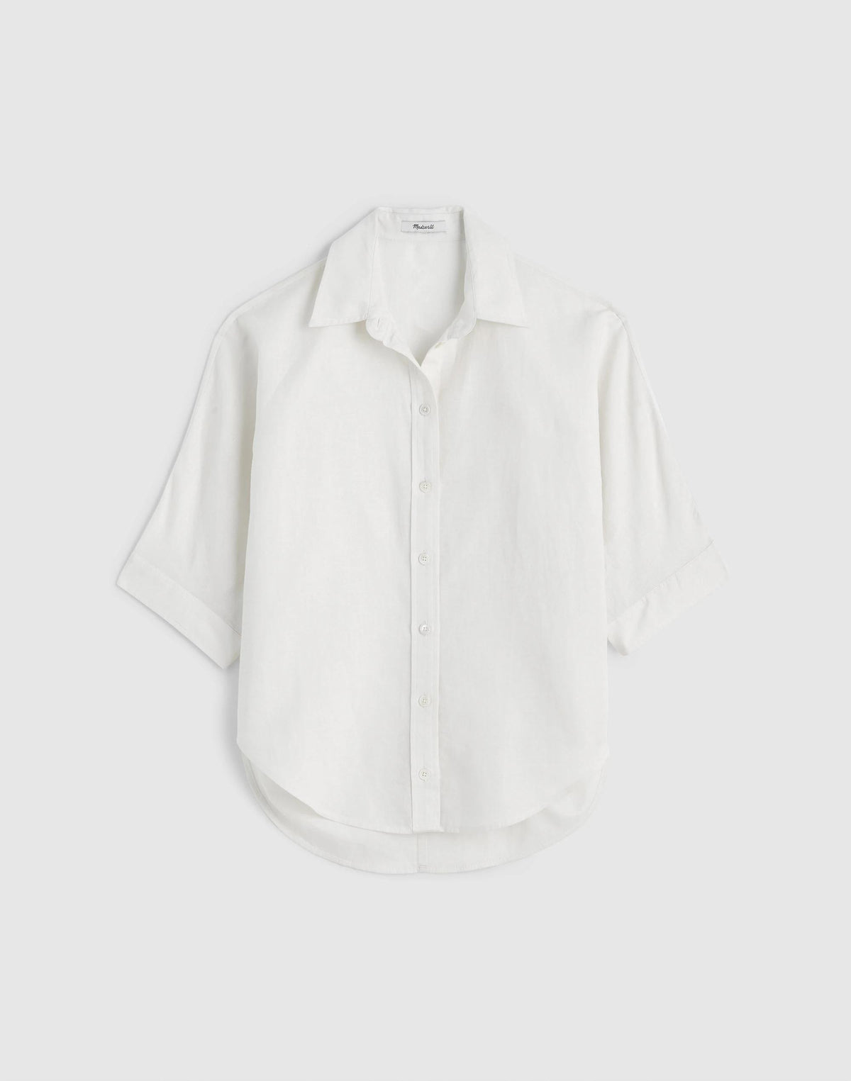 Relaxed Pleat-Sleeve Button-Up Shirt in Cotton-Linen Blend