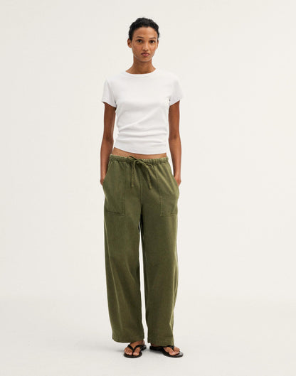 Pull-On Barrel-Leg Utility Pants in Airy Denim