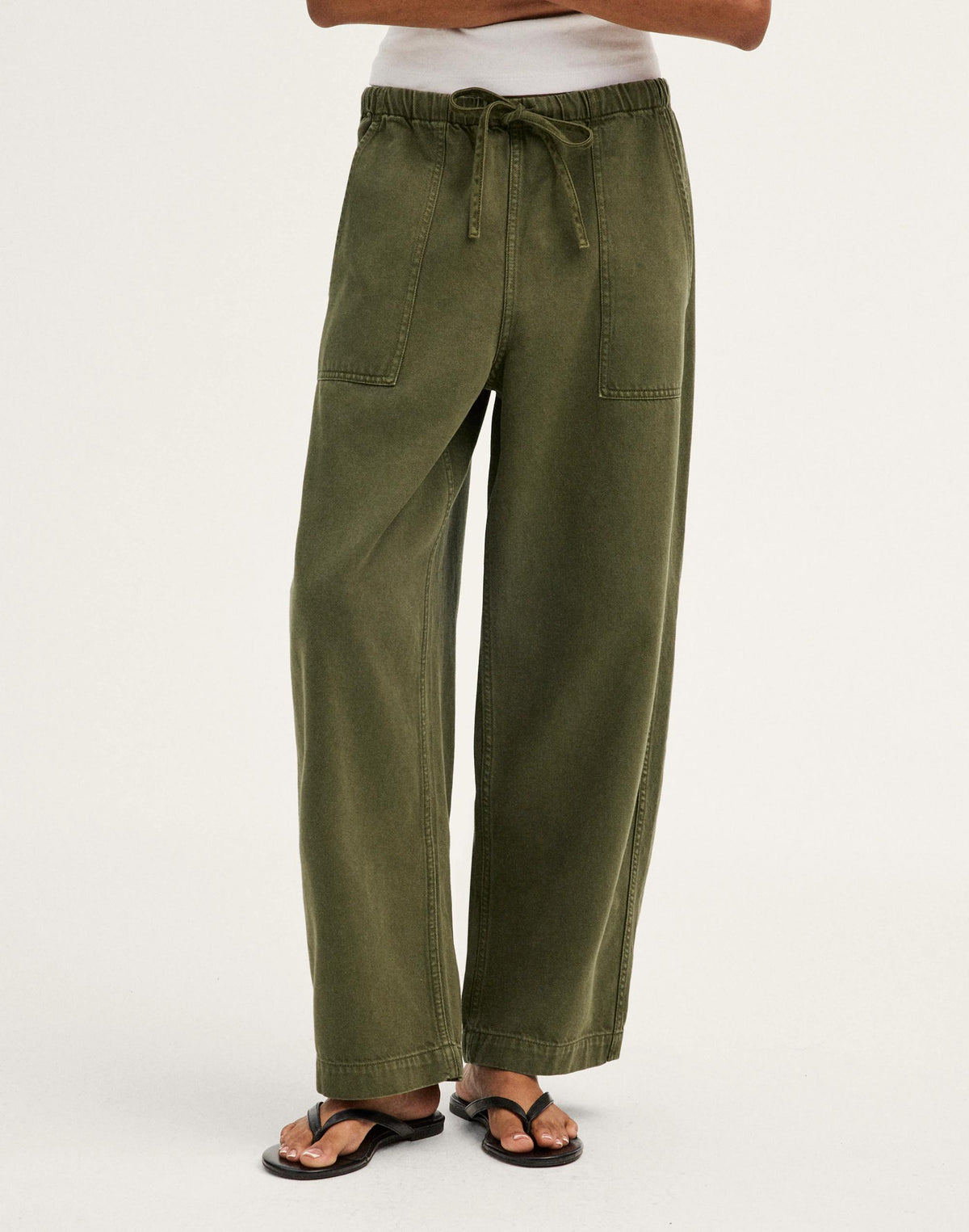 Pull-On Barrel-Leg Utility Pants in Airy Denim