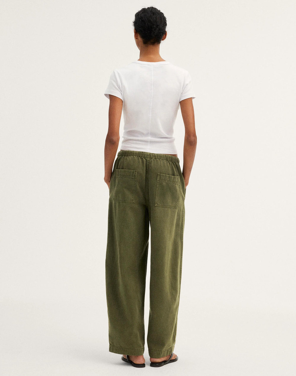 Pull-On Barrel-Leg Utility Pants in Airy Denim
