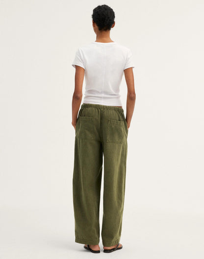 Pull-On Barrel-Leg Utility Pants in Airy Denim
