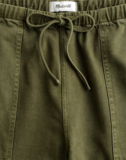 Pull-On Barrel-Leg Utility Pants in Airy Denim