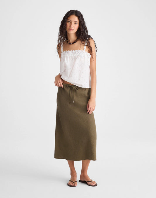 Drawstring Slip Skirt in 100% Linen