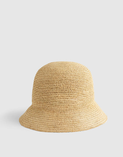 Hand-Crocheted Seamless Bucket Hat in Raffia