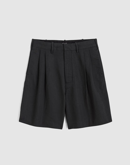 Double-Pleated Shorts in Meridian Linen Blend