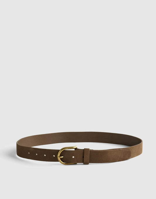 Brass-Buckle Belt in Suede