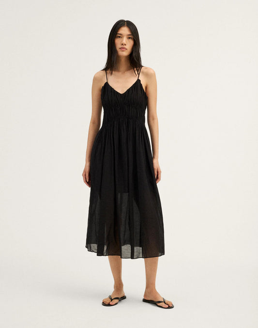 Ruched V-Neck Sleeveless Maxi Dress