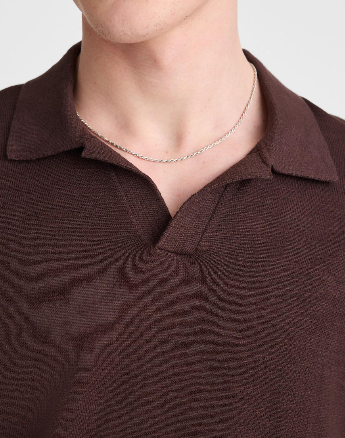 Johnny-Collar Sweater Polo in Slub Knit Cotton