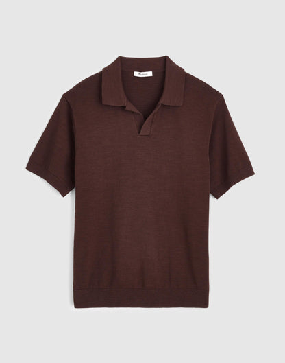 Johnny-Collar Sweater Polo in Slub Knit Cotton