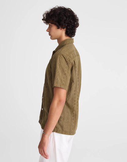 Camp-Collar Short-Sleeve Shirt in Embroidered Cotton