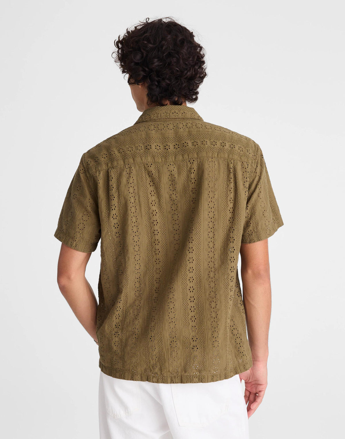 Camp-Collar Short-Sleeve Shirt in Embroidered Cotton