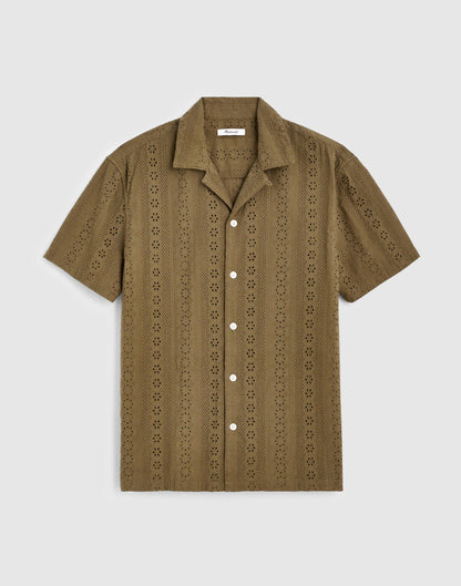 Camp-Collar Short-Sleeve Shirt in Embroidered Cotton