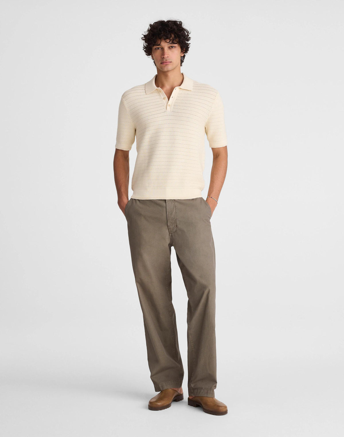 Textured Open-Stitch Polo