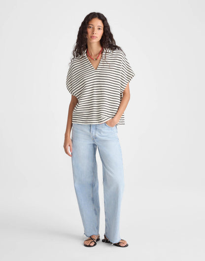 Textured-Knit Johnny-Collar Shirt