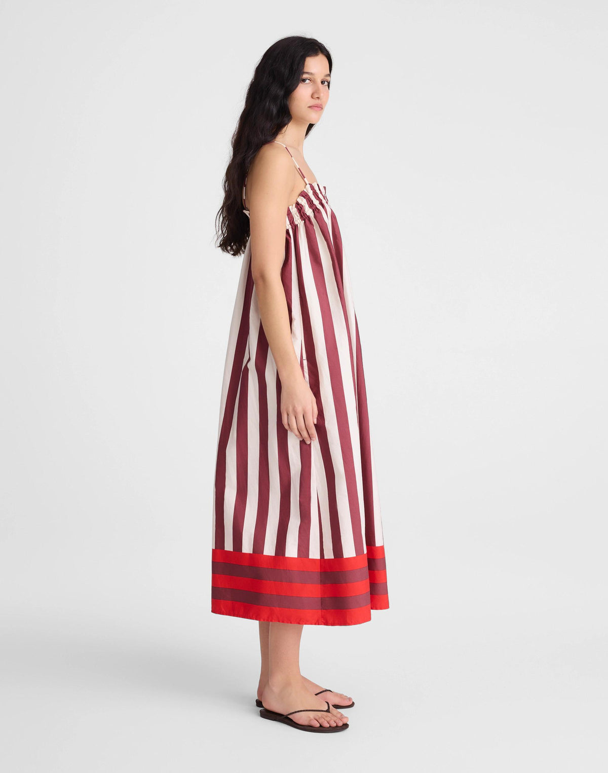 Ruffle A-Line Midi Dress in Stripe