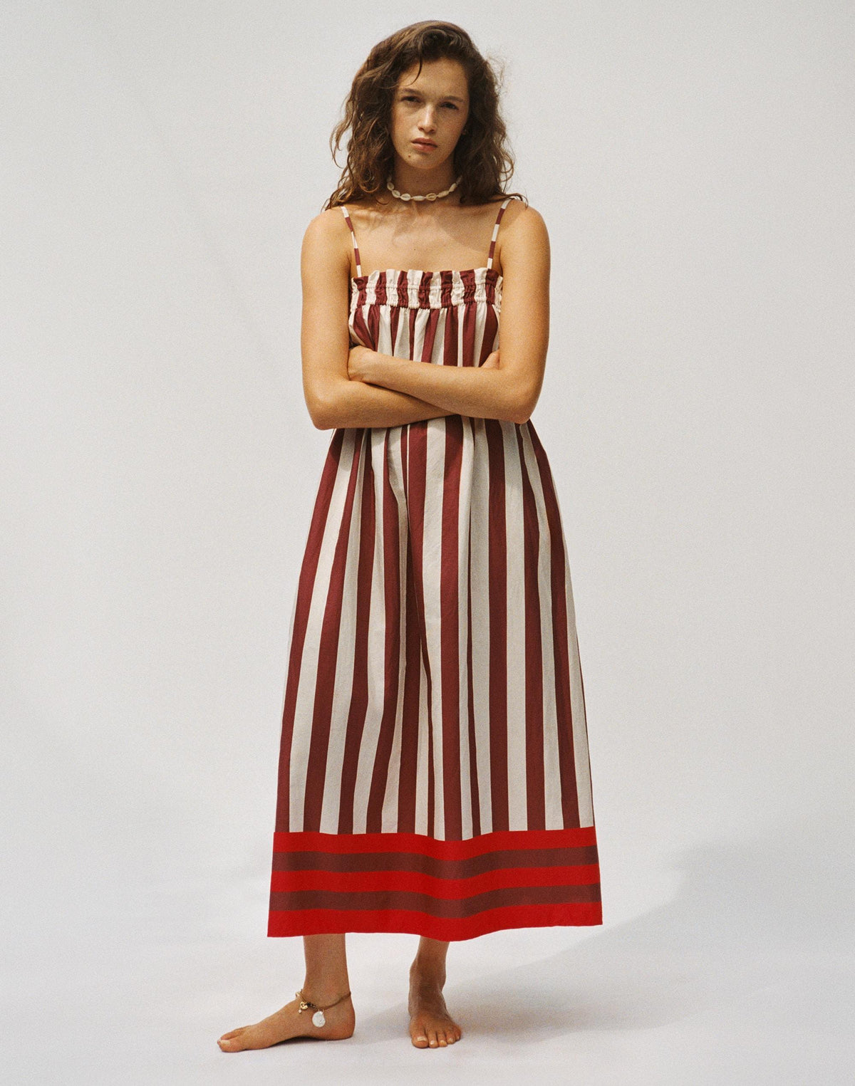 Ruffle A-Line Midi Dress in Stripe