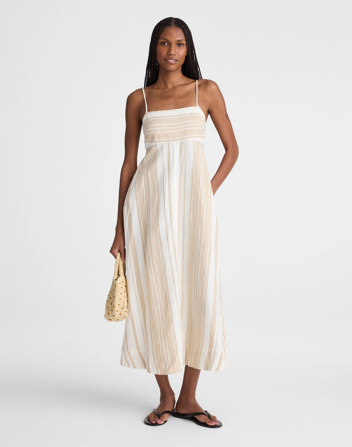 Empire-Waist Midi Dress in 100% Linen