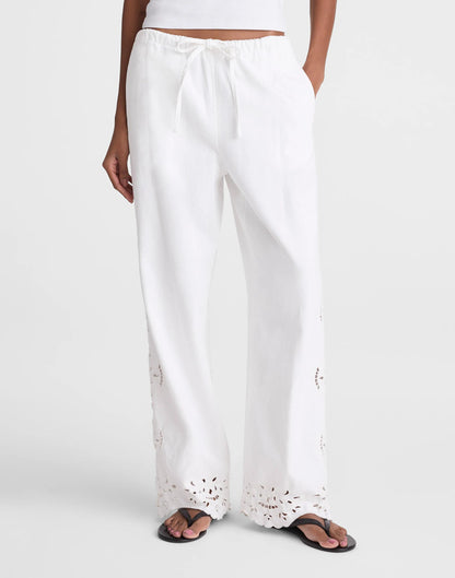 Embroidered Denim Pull-On Pants