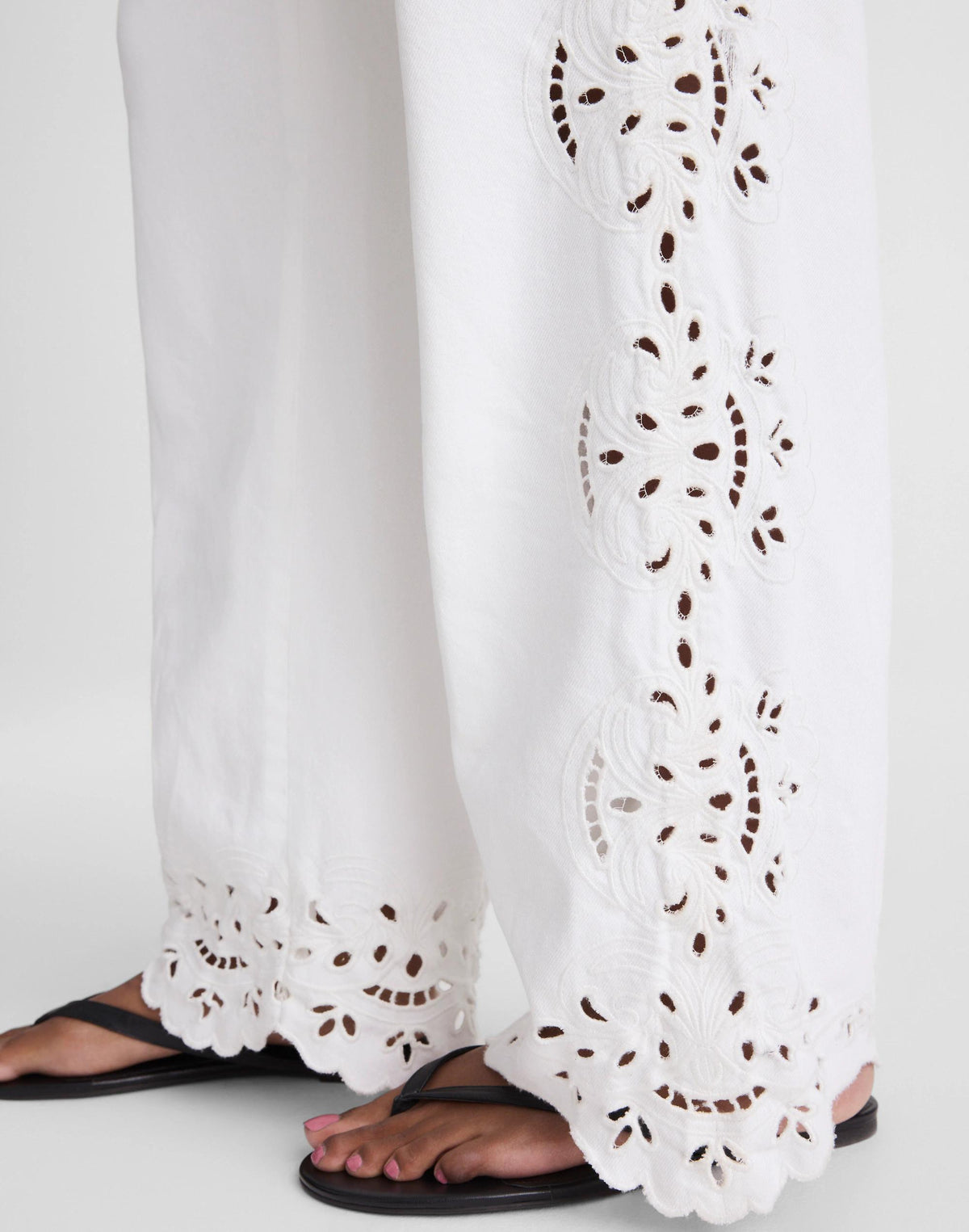 Embroidered Denim Pull-On Pants
