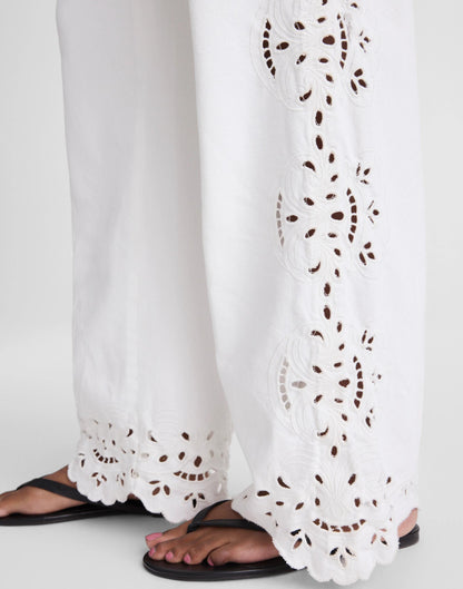 Embroidered Denim Pull-On Pants