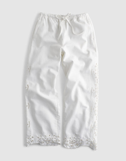 Embroidered Denim Pull-On Pants