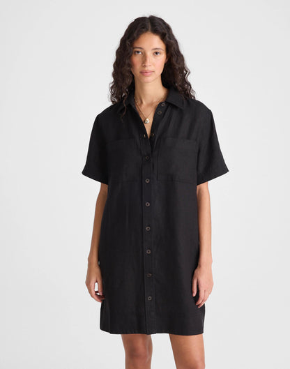 Relaxed Mini Shirtdress in 100% Linen