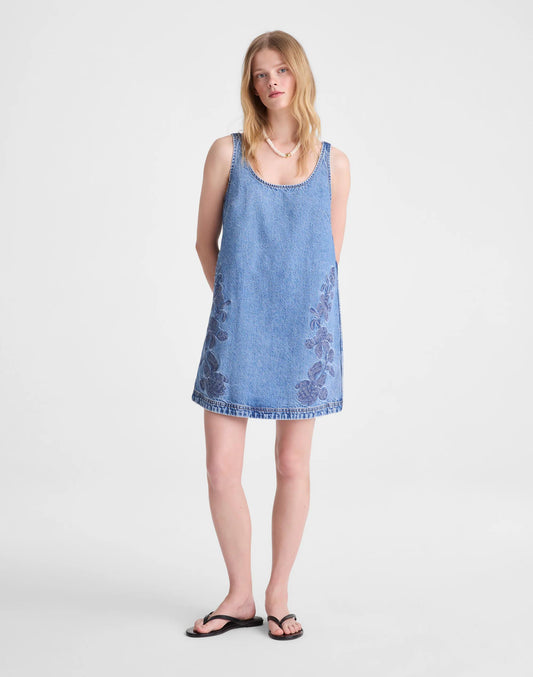 Denim Embroidered Mini Dress