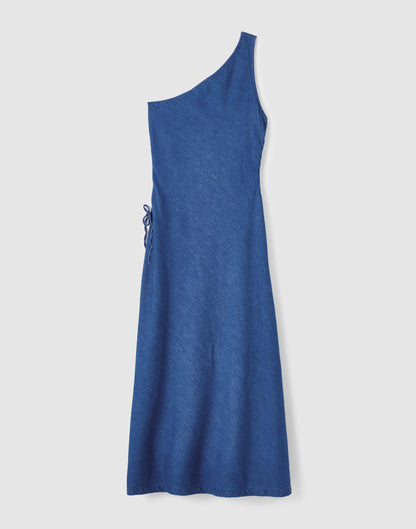 Denim One-Shoulder Maxi Dress