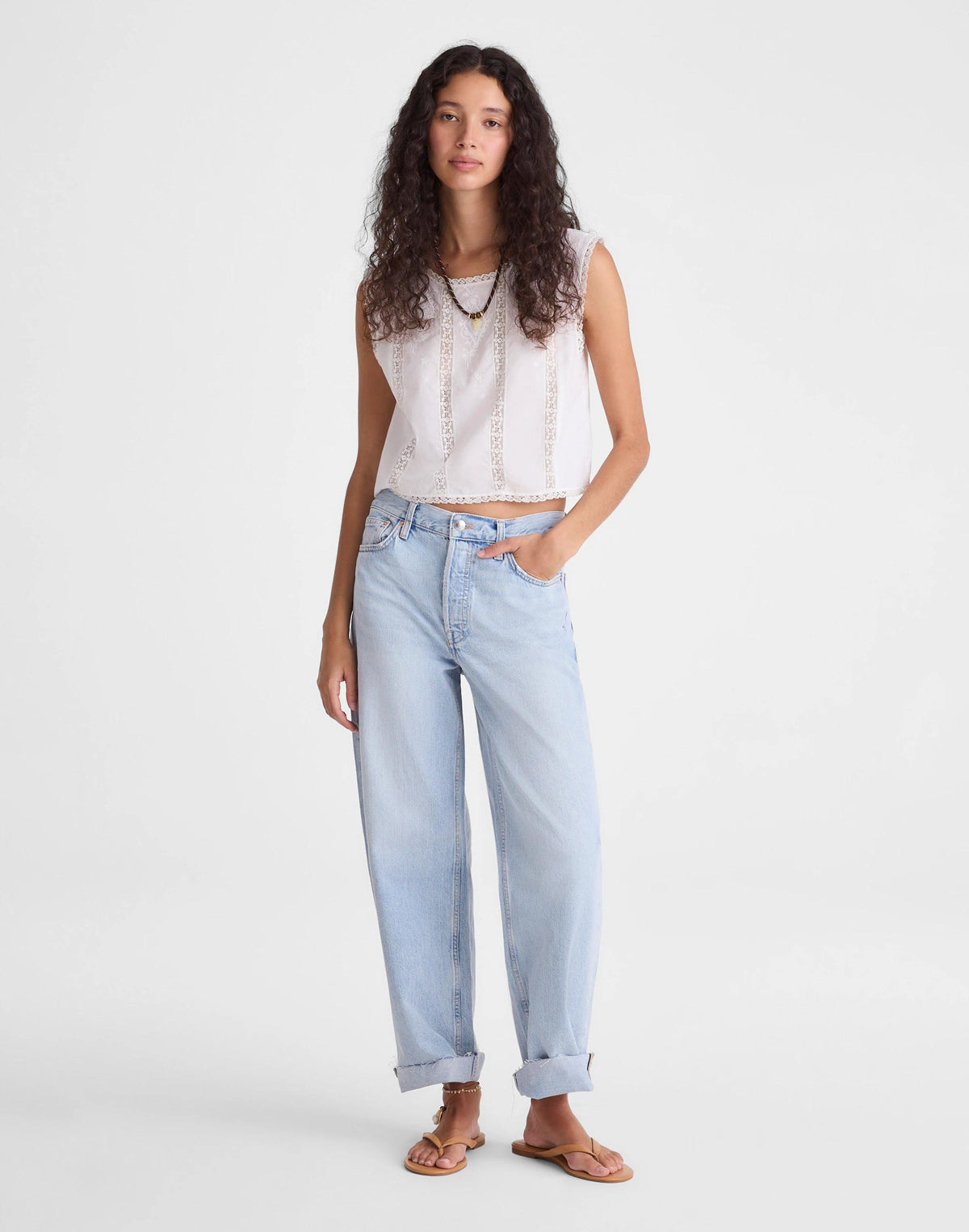 Embroidered Lace-Insert Top