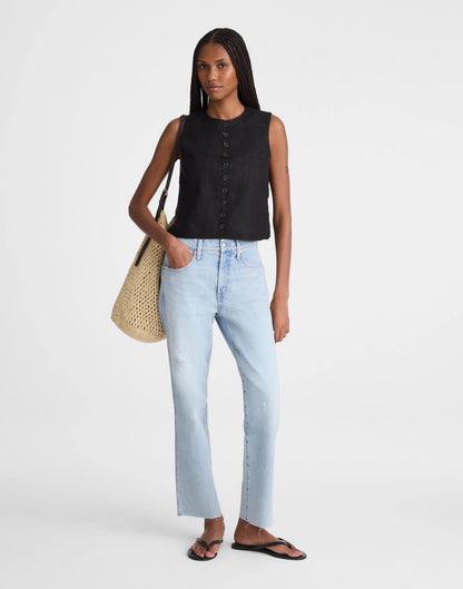 Button-Front Shell Top in 100% Linen