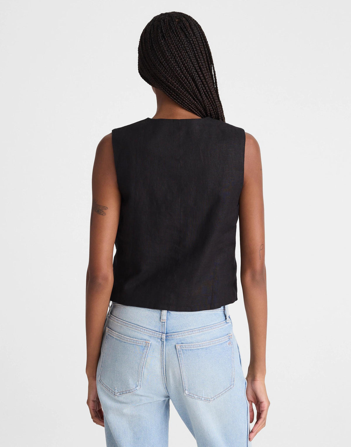 Button-Front Shell Top in 100% Linen