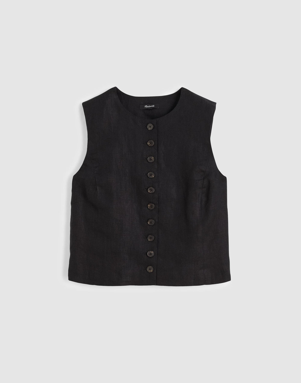 Button-Front Shell Top in 100% Linen