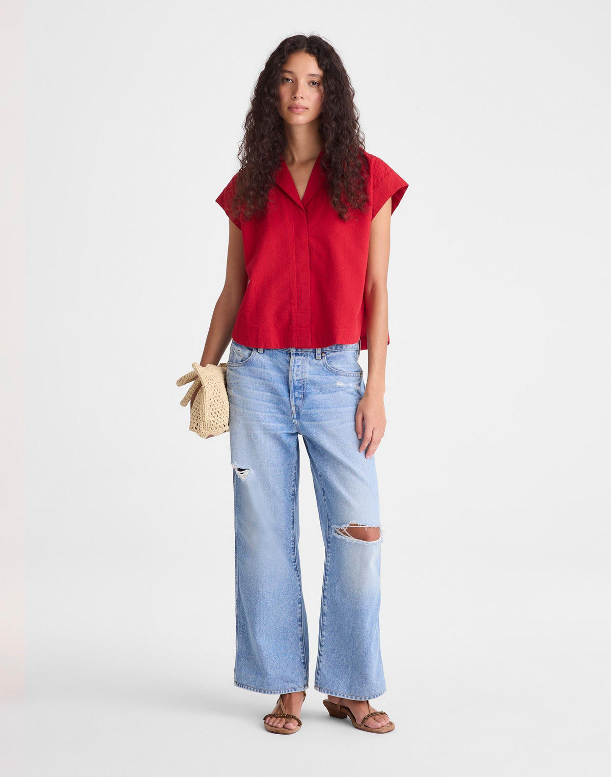 Notch-Collar Popover Shirt