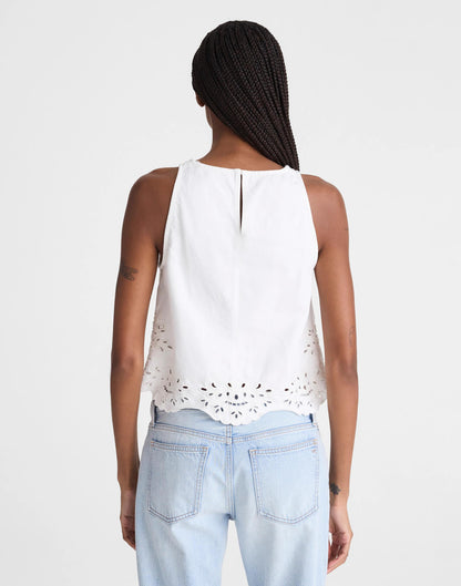 Denim Eyelet Shell Top in Tile White