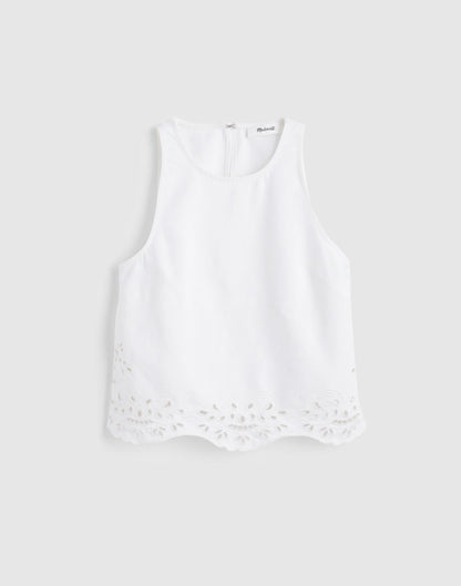 Denim Eyelet Shell Top in Tile White