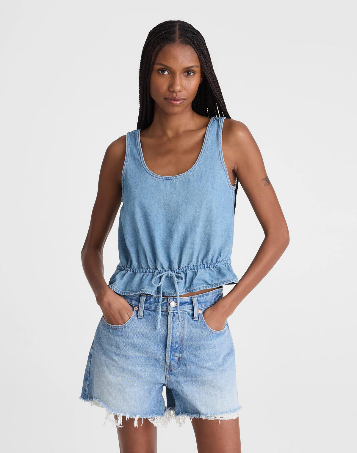 Airy Denim Scoopneck Peplum Top
