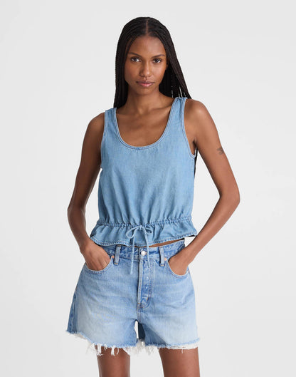 Airy Denim Scoopneck Peplum Top