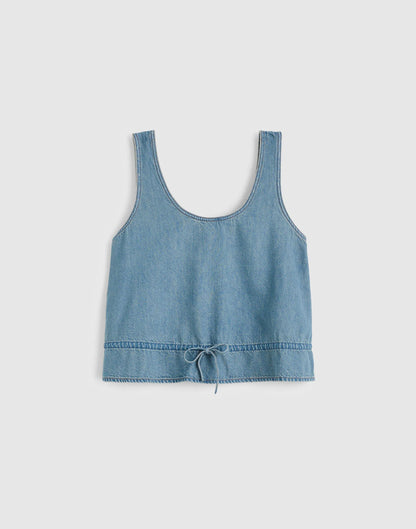 Airy Denim Scoopneck Peplum Top