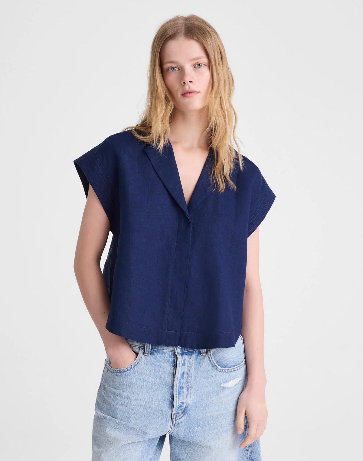 Notch-Collar Popover Shirt