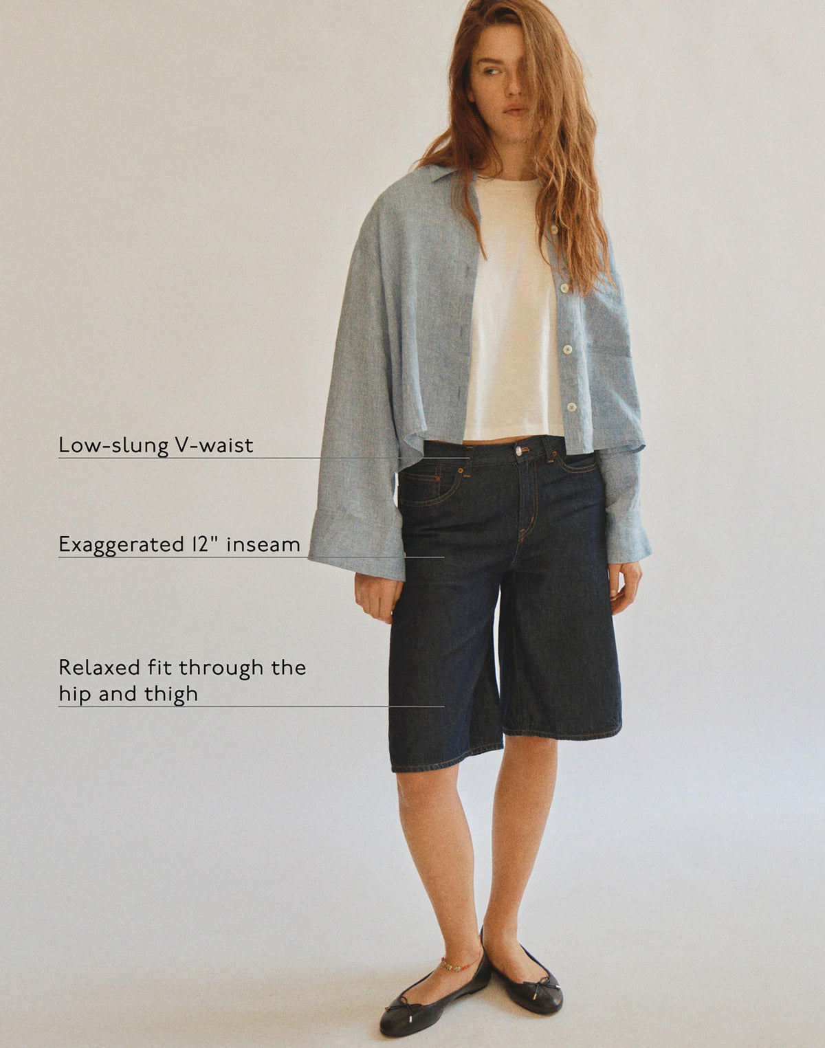 The V-Waist Bermuda Short in Airy Denim