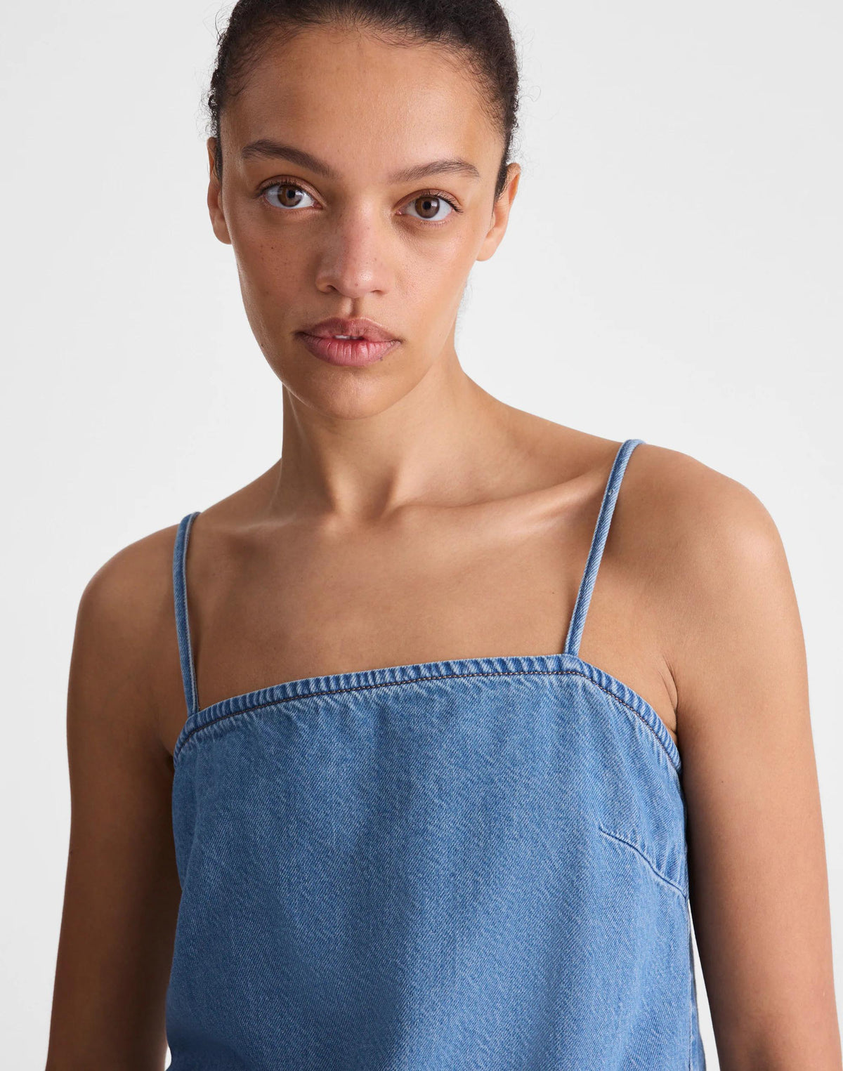 Airy Denim Squareneck Shell Top