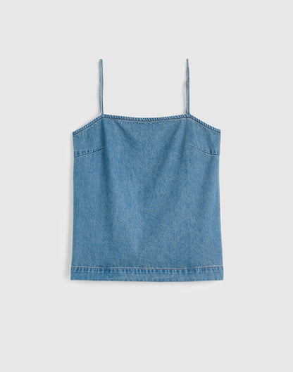 Airy Denim Squareneck Shell Top