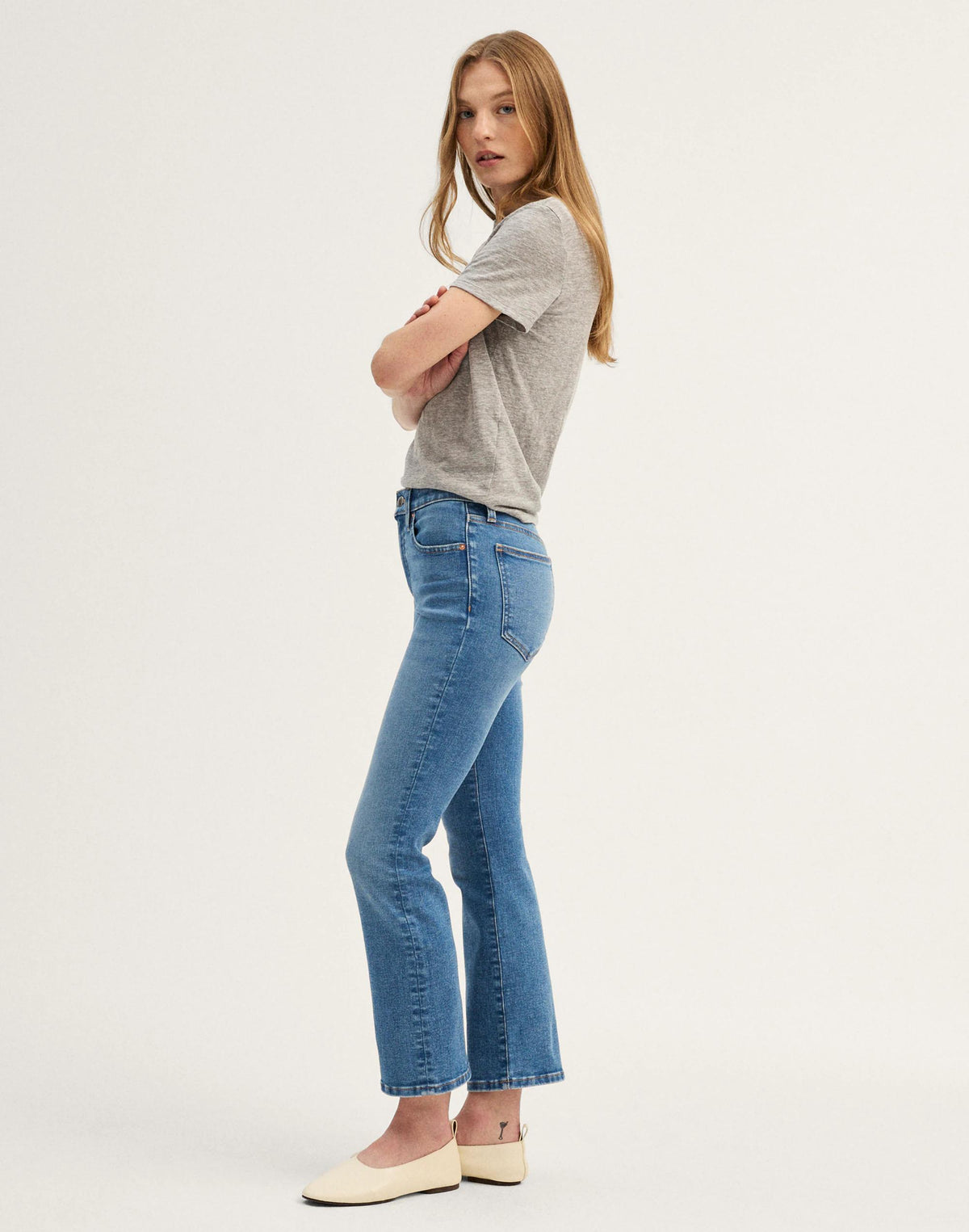The Flare Crop Jean in Super Stretch Denim