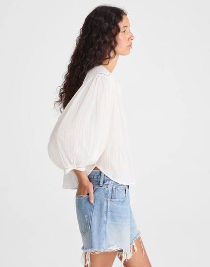 Shirred Button-Up Blouse