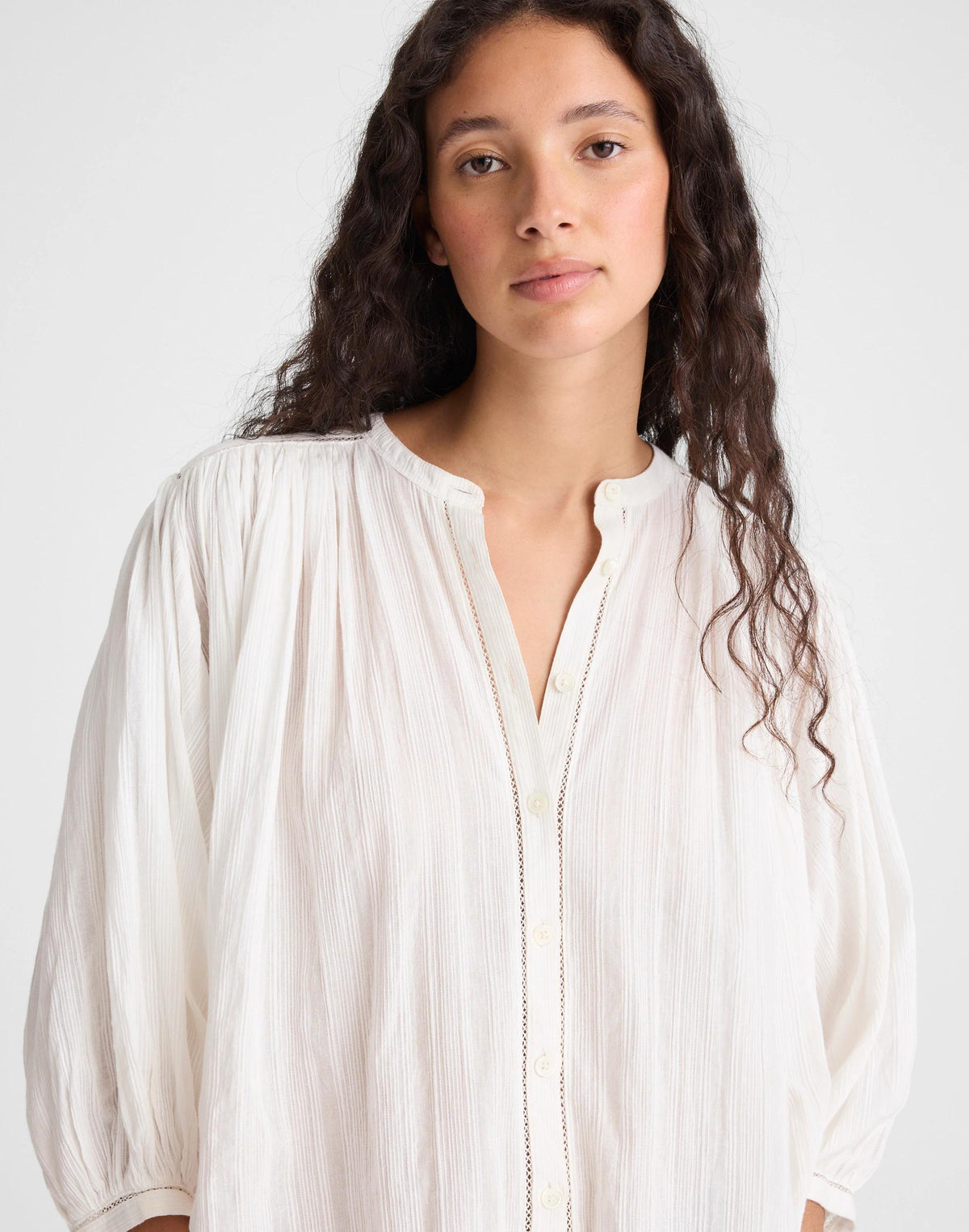 Shirred Button-Up Blouse