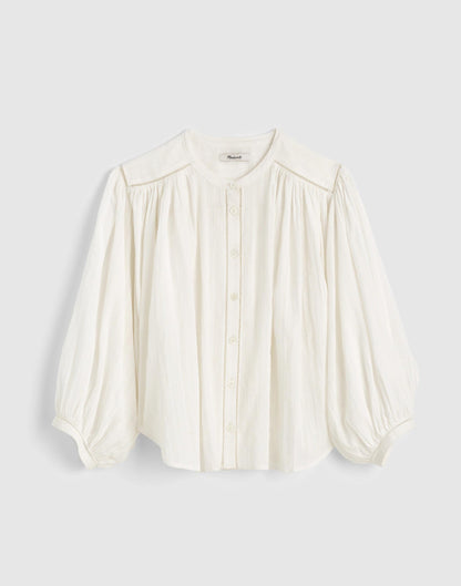 Shirred Button-Up Blouse