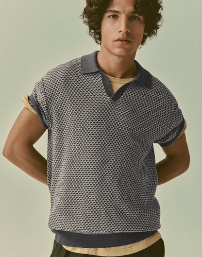 Johnny-Collar Sweater Polo