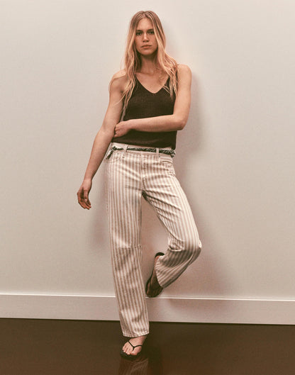 The Darted Barrel-Leg Jean in Airy Denim