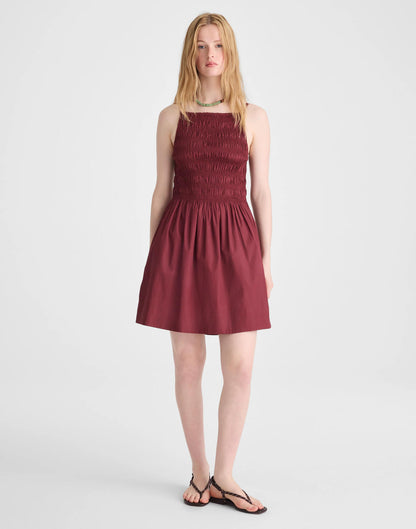 Smocked High-Neck Mini Dress